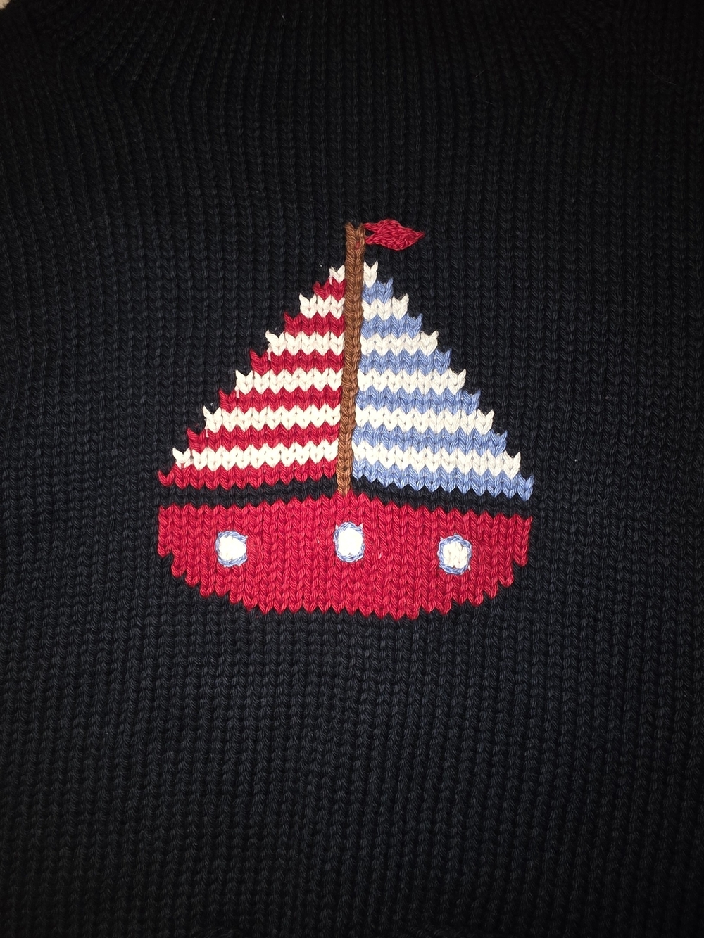 Kids Navy Knit Sweater with Red Sailboat Motif Size 2T - Picture 5 of 10
